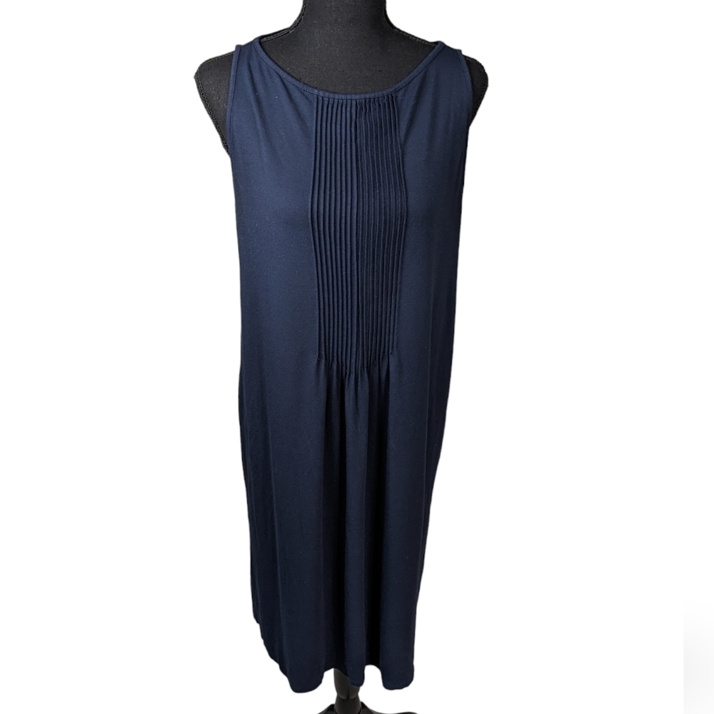J. Jill wearever navy blue size large petite pin tuck dress front